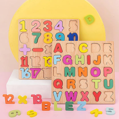 Wooden ABCD Puzzle Board – Kids Learning Toy (Alphabets, Numbers & Shapes)