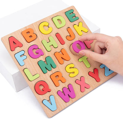 Wooden ABCD Puzzle Board – Kids Learning Toy (Alphabets, Numbers & Shapes)