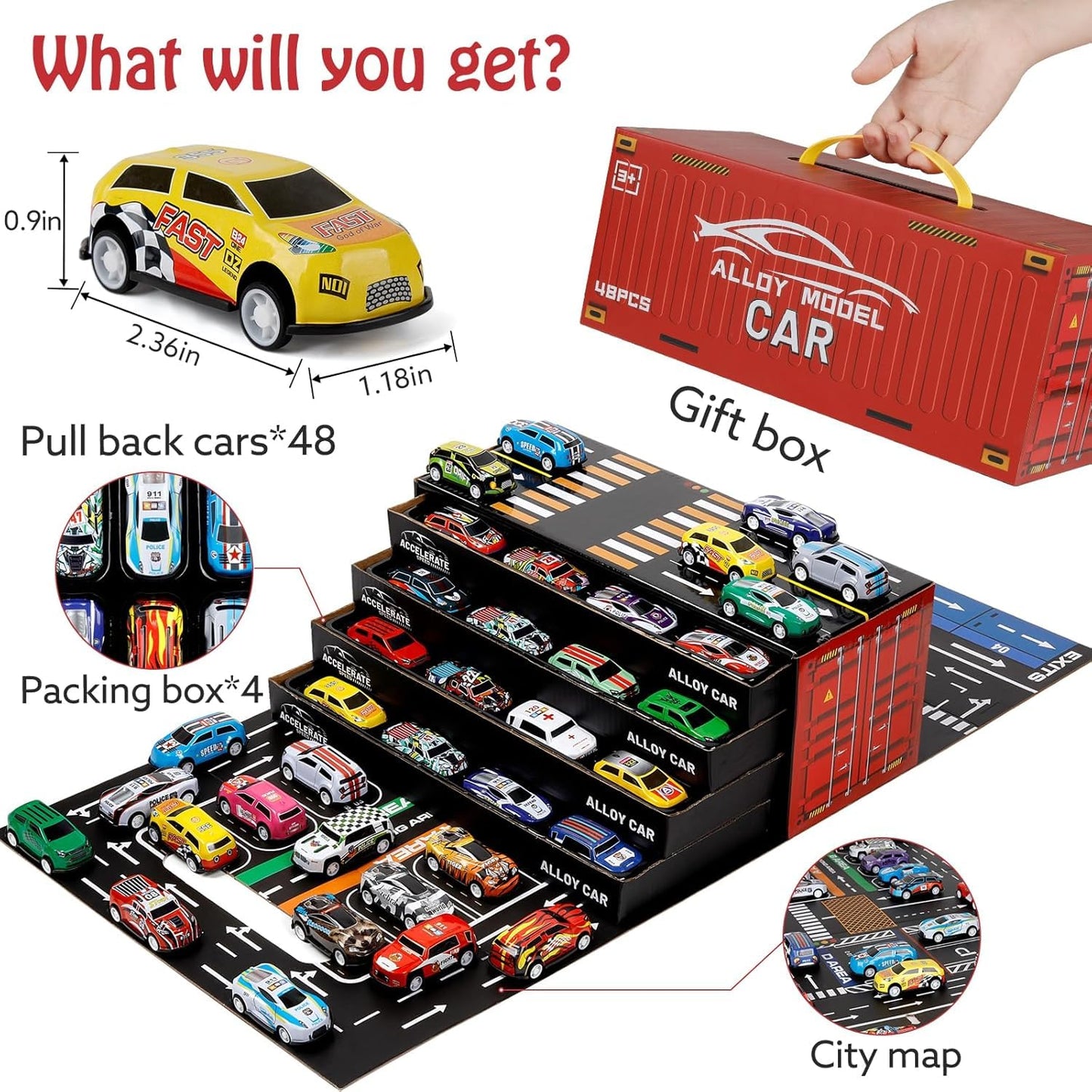 48 Pcs Pull Back Car Set for Kids