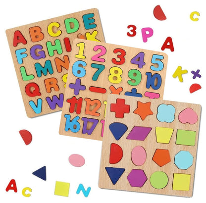 Wooden ABCD Puzzle Board – Kids Learning Toy (Alphabets, Numbers & Shapes)